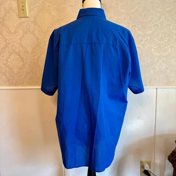 Roaman's Blouse Women's XL Blue Ruffle Front Short Sleeve Button Up Professional - Picture 6 of 10